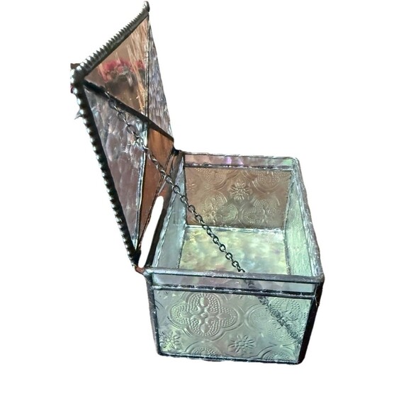 J Devlin Vintage Stained Glass Jewelry Box #408 Trinket Box LOVE Charm with Tag - Picture 7 of 11